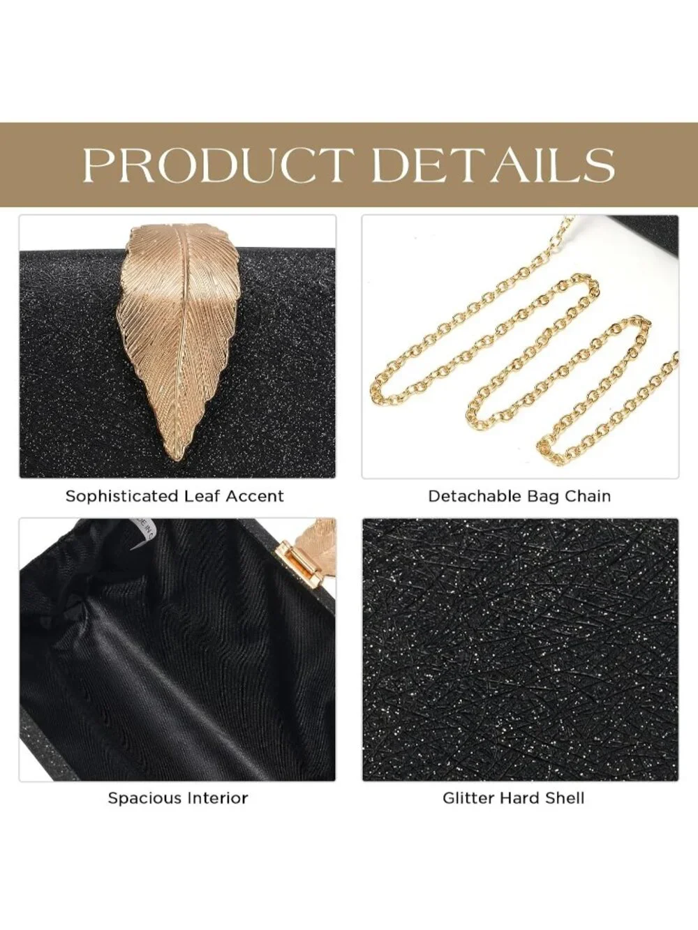 👜Women's Black Pu Satin Evening Clutch Gold Snake Clasp Wedding Party Bag
